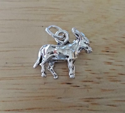 Sterling Silber 3D 13x17mm Baby Esel Maultier Burro Esel Charm