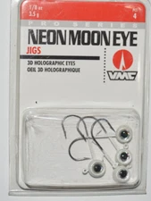 vmc neon moon eye jigs 1/8oz white jighead w/ keeper 4 per pack
