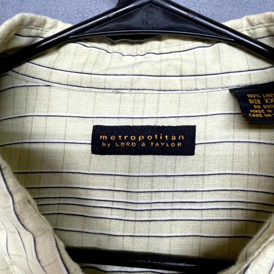 Рубашка мужская Metropolitan By Lord & Taylor 2XL бежевая в полоску льняная с коротким рукавом - Изображение 2 из 4
