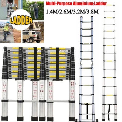 Heavy Duty Multi-Purpose Aluminium Ladder Telescopic Folding Extendable 1.4-3.8M