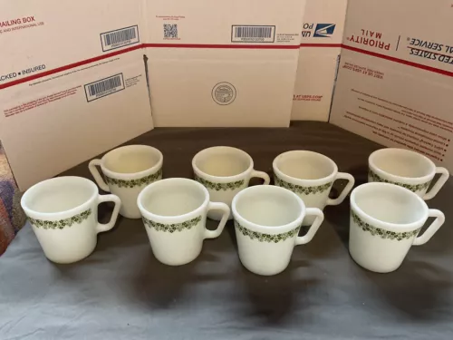 8 Vintage D Handled Pyrex Crazy Daisy Spring Blossom Coffee Cups Mugs No. 1410