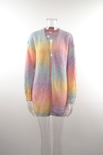 2025 Womens Chunky Knitted Jumper Open Long Sleeve Rainbow Cardigan Outwear Tops - Picture 15 of 58