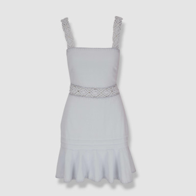 $545 Jonathan Simkhai Women's Blue Flora Macramé Strap Mini Dress Size 4