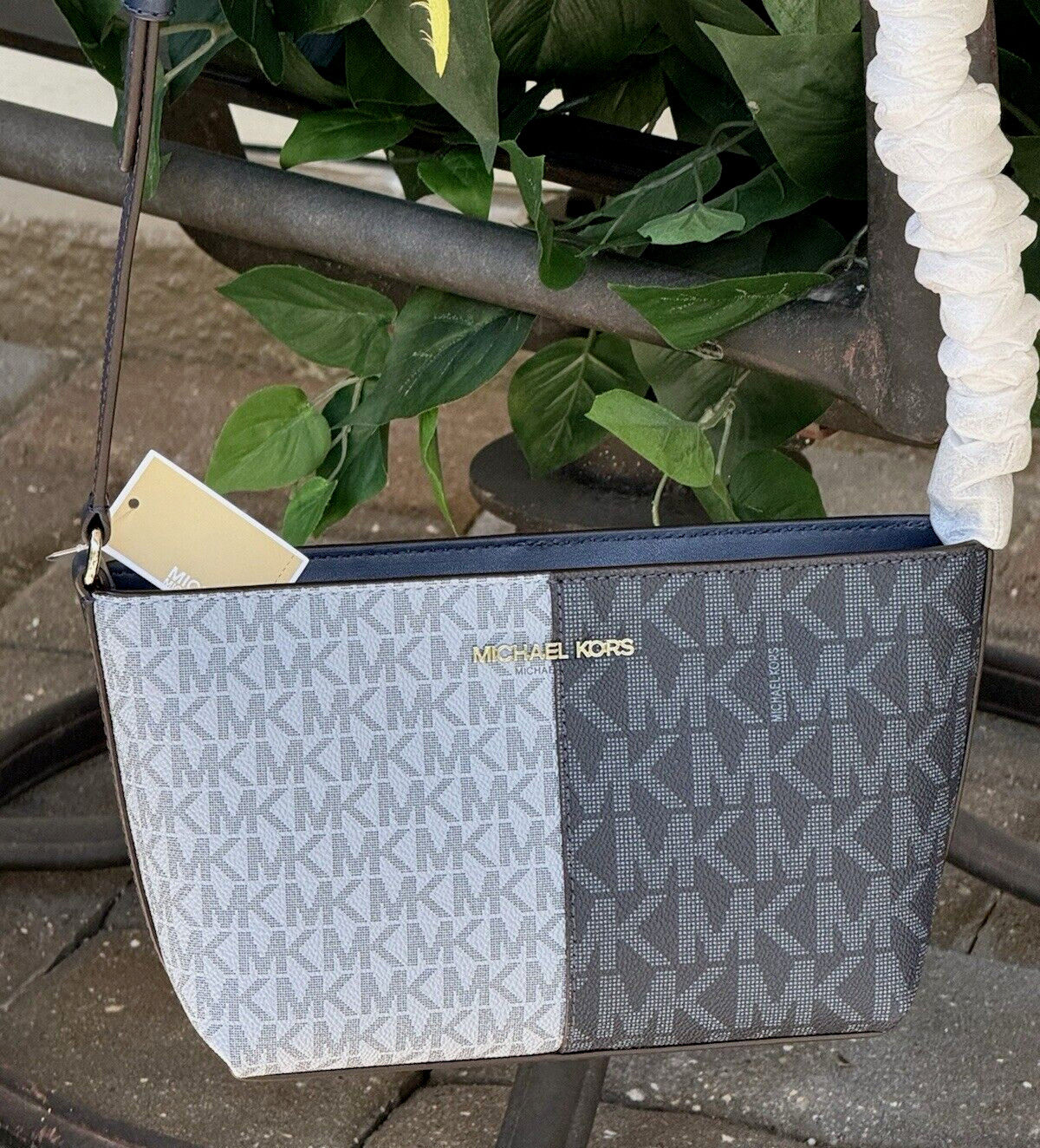 MICHAEL KORS JET SET SMALL TOP ZIP CROSSBODY BAG 2 TONE MK NAVY BLUE LOGO SILVER thumbnail 8