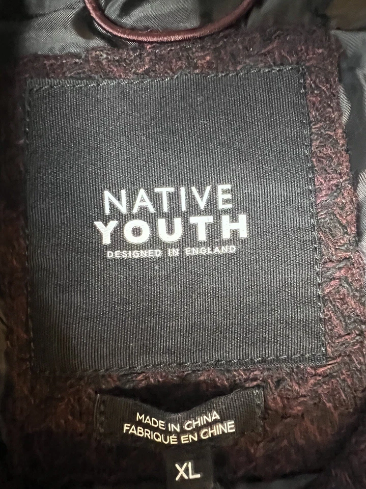Native Youth Wool Tweed Bomber Jacket Coat Mens XL Nordstrom Burgundy NEW - Image 4 of 4