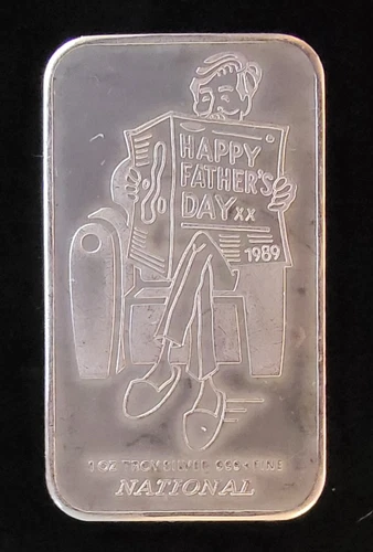 1989 Happy Fathers Day National Mint Rare Bullion-999 Silver 1 Oz Ounce Art Bar