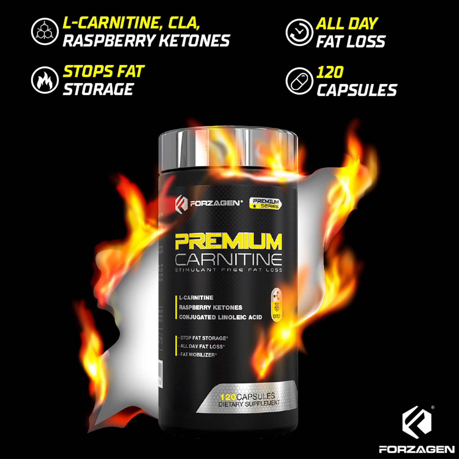 Forzagen Premium L Carnitine Capsules with CLA and Raspberry ketones
