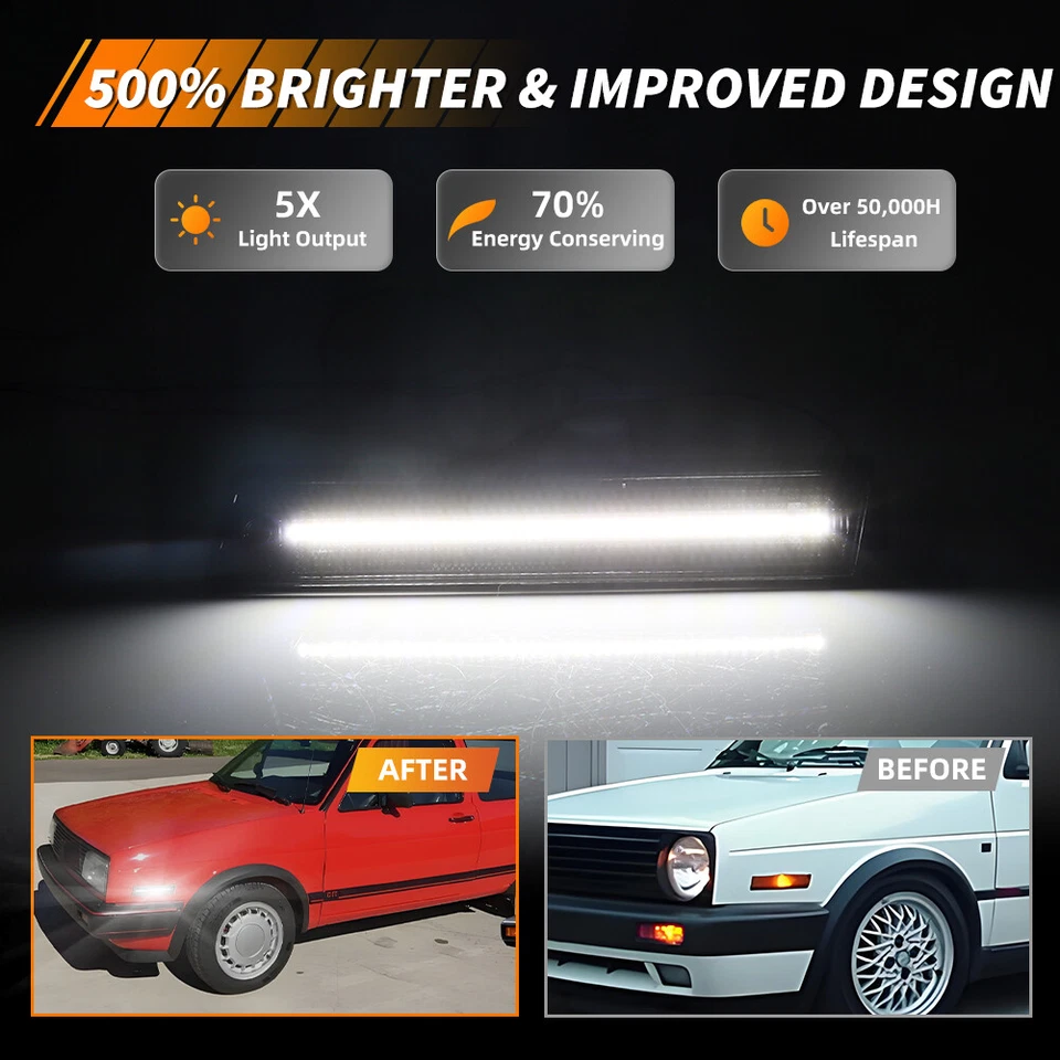 Luzes indicadoras frontais de LED brancas fumê para 1984-1992 VW Golf GTi Mk2 Jetta A2 - Imagem 2 de 4