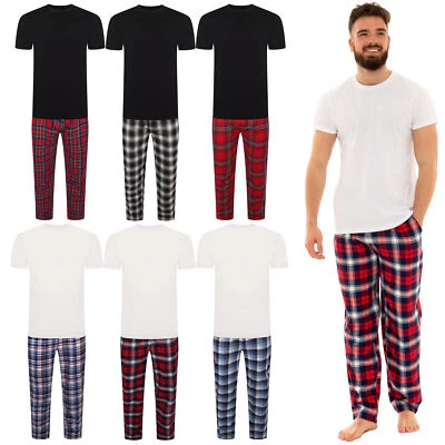 RIVER ROAD Mens Flannel Pyjamas Set Trouser Pants Short Sleeve Top Lounge PJ Nightwear Gift