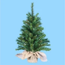Pre-Lit 30 Inch Artificial Christmas Pine Tree in Burlap Sack Base