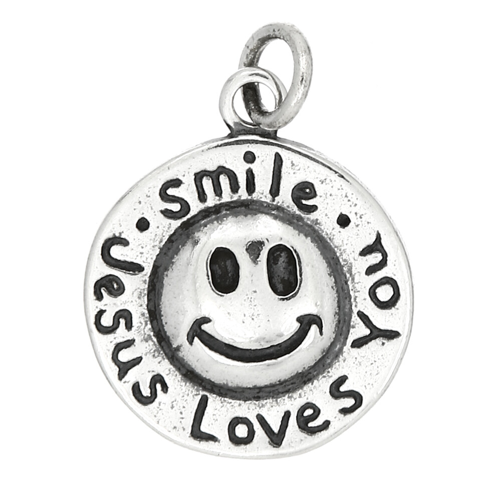 Smile Jesus Loves You Sterling Silver Necklace, Includes Chain Smile Jesus Loves You Sterling Silver Necklace, Includes Chain