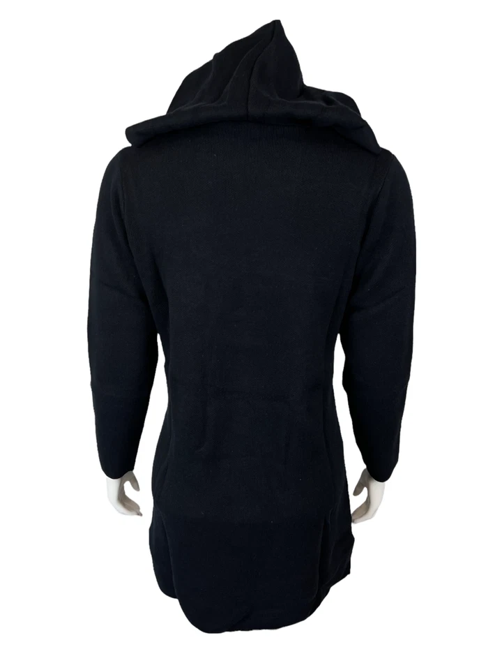 Denim & Co. Cárdigan de punto suéter de jacquard con capucha regular negro liso talla grande Foto 2 de 2