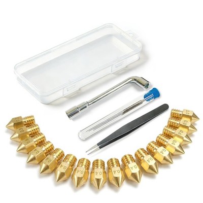 3D Printer Nozzle Kit, 16PCS MK8 Brass Nozzles 0.2/0.4/0.6/0.8/1.0mm with Wre...