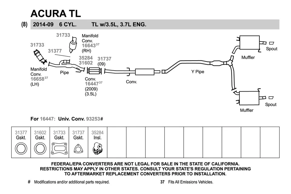For Acura TL 09-14 Exhaust Pipe Flange Gasket Perforated Metal & Fiber Laminate - Image 3 of 4