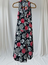 VTG  90s Black Floral Sleeveless Midi Asymmetrical Hem Whimsigoth Fairy Dress M