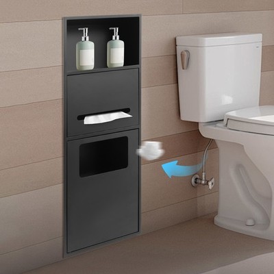 3-Tier Embedded Toilet Cupboard Stainless Steel Bathroom Cabinet with Dustbin