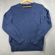 Polo Ralph Lauren Sweater Men's Small Blue Pima Cotton V Neck Pony Logo