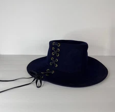 Vtg Gwenn Pennington Exclusive Blue Wool Felt Hat;  Lace up side; Glam/Boho/Chic