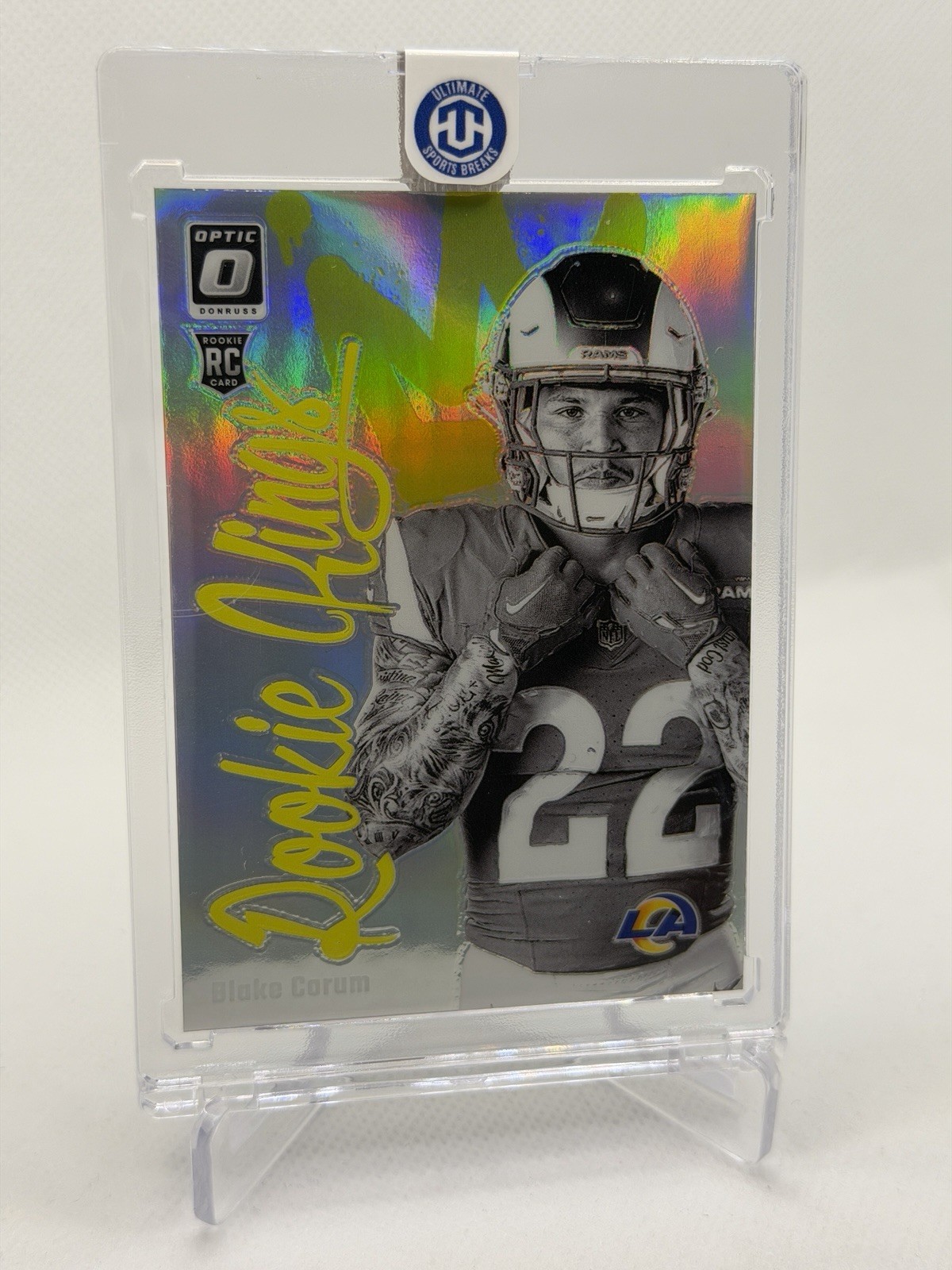 Blake Corum 2024 Donruss Optic “Rookie Kings” Holo Prizm RC Rams