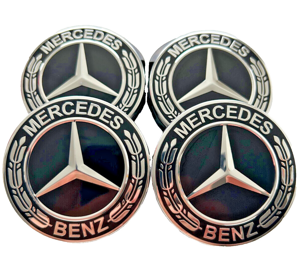 4x Mercedes Benz Wheel Center Caps 75mm Black Hub Covers AMG C63 E43 GLE43 GLK S