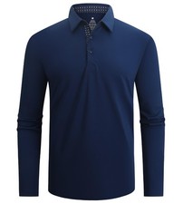 Mens Golf Shirt Moisture Wicking Quick-Dry Solid Long Sleeve Polo Shirts for ...