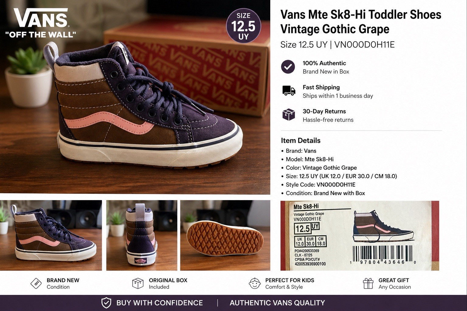 Vans Mte Sk8-Hi Toddler Sneaker Vintage Gothic Grape Suede C