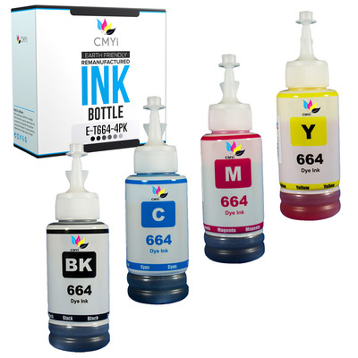 4PK Refill Ink Bottles for Epson 664 Black Color Combo Pack Fits Expression ET