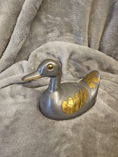Antique Chinese Pewter Duck With Brass Overlay 12 Ounces 3  Tall