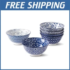 Stylish Blue and White Porcelain Soup Bowls - Set of 6