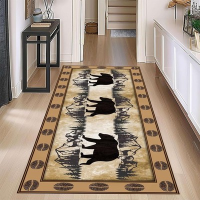 Rustic Lodge Wildlife Runner Rug - Lodge Style Living Room Entry Rug, Snowy M...
