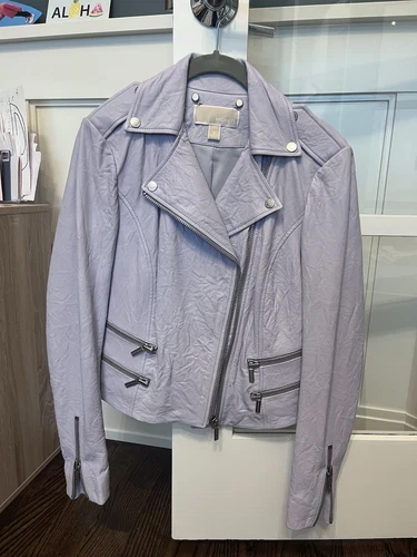 Giacca Moto Michael Kors Donna Nera Pelle Zip Frontale $390 Taglia S