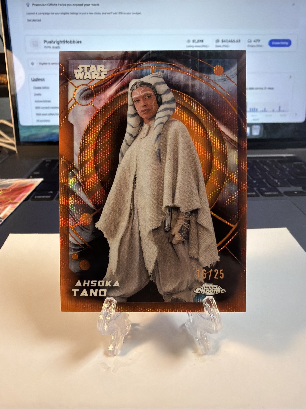 2026 TOPPS CHROME STAR WARS #17 AHSOKA TANO ORANGE WAVE REFRACTOR #16/25