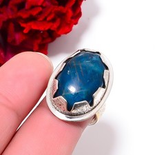 Neon Blue Apatite - Bahia Mines Handmade 925 Sterling Silver Ring S.7 R97842