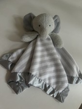 Cloud Island Striped Elephant Gray Satin Lovey Security Blanket Plush
