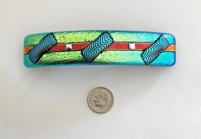 Dichroic Fused Glass Hair Barrette Handmade by Janet Wolery - 4 - GREEN MACHINE