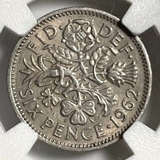 1962 Sixpence Great Britain 6P NGC Certified Genuine UNC Details Elizabeth II