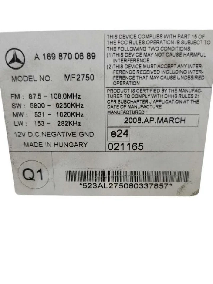 A1698700689 radio para MERCEDES CLASE B SPORTS TOURER (W245) 200 2005 375627 - Imagen 4 de 4