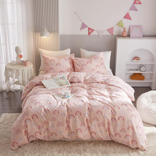 Rainbow Pink Cotton Duvet Cover Set for Girls - Cute Kawaii Bedding 3 Pcs