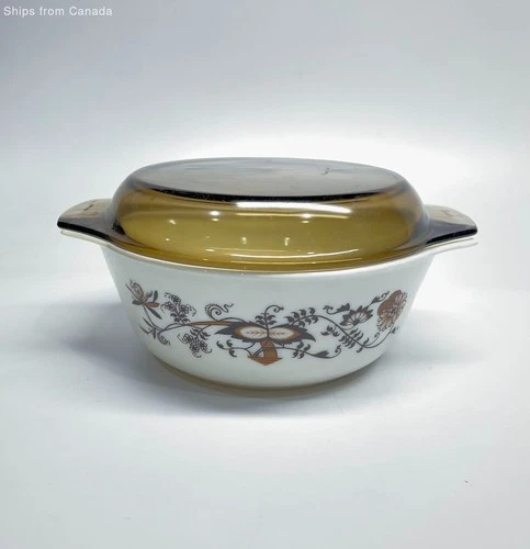 Pyrex England Brown Floral Vine Casserole Dish