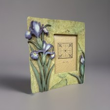 3D Iris Floral Sculpted Picture Frame For 3,5”x5” Photo Green Stone Look Unusual