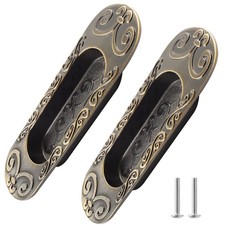 2 Pcs Recessed Flush Handles Stainless Steel Finger Oval Pulls Sliding Door P...