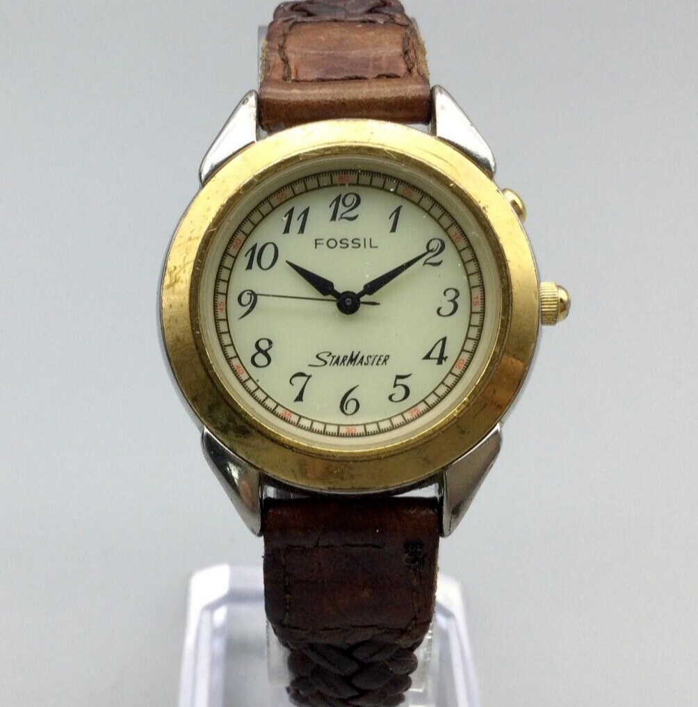 Vintage Fossil StarMaster 2 tone new tan strap Vintage Fossil StarMaster Original 8 inch Black Leather  main image 2
