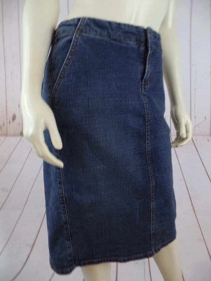 Arden B Jean Skirt 8 Blue Wash Denim Cotton Nylon Spandex Stretch Pockets Chic - Image 2 of 4