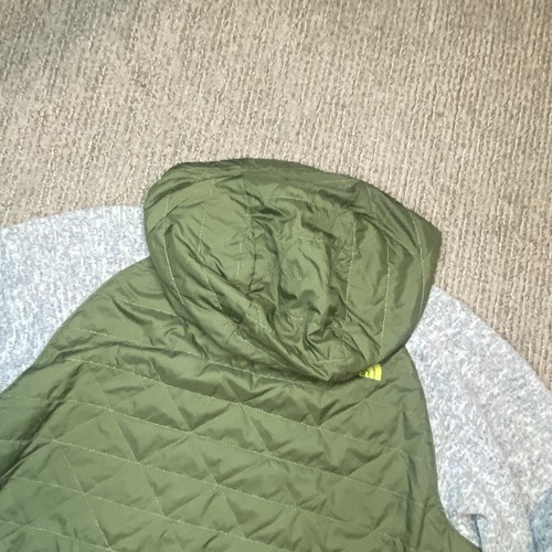 The North Face Boys Youth XL Quilted Sweater Fleece Jacket Full Zip Green Grey - Picture 10 of 11