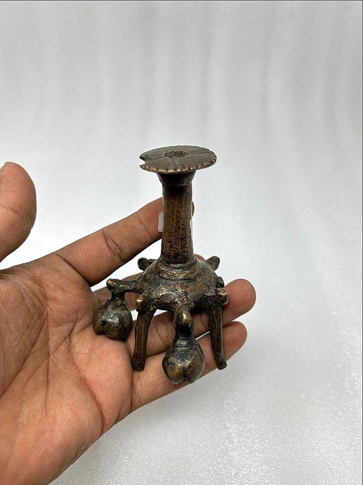 Antique Brass Eyeliner Pot Old Hand Crafted Mughal Period Women Surma Dani Pot - Image 2 of 4