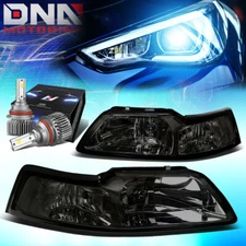 FOR 1999-2004 FORD MUSTANG EURO SIGNAL HEADLIGHTS W/LED KIT SLIM STYLE SMOKED