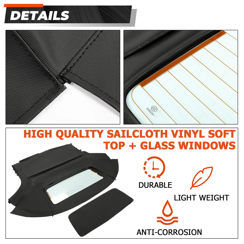 Fit Toyota MR2 Spyder 2000-2007 Convertible Soft Top w/ Heated Glass Window - Image 2 of 4