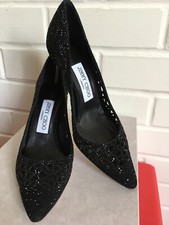 Jimmy Choo Romy 85 Crystal-Embellished Suede Laser-cut Pumps; 5.5 35.5 ,1,295