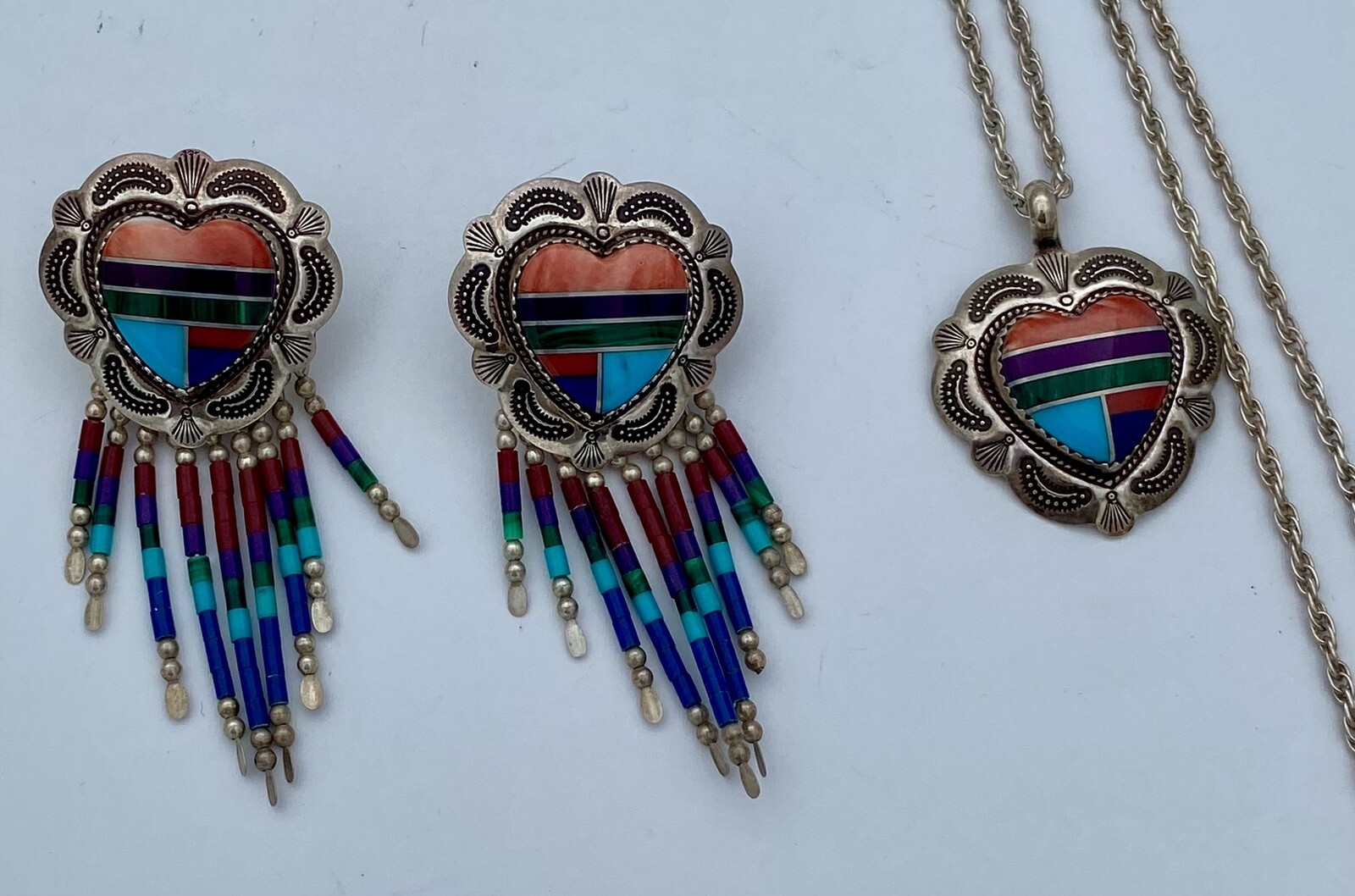 Vtg Native American Signed Sterling Multi Inlay S… - image 1