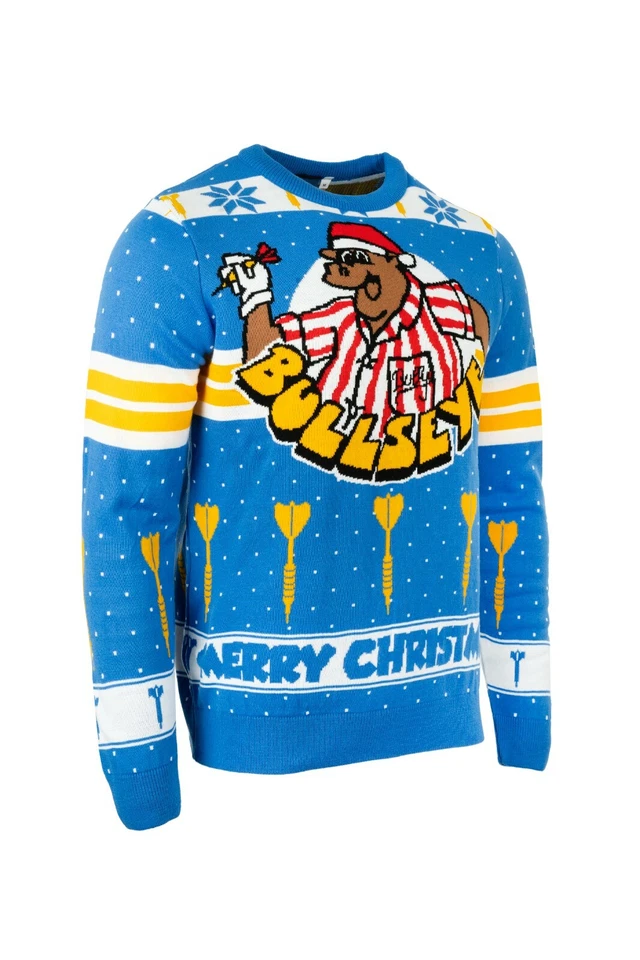 Bullseye TV Show Darts Official Christmas Blue KNITTED Jumper Bully - Image 2 of 4